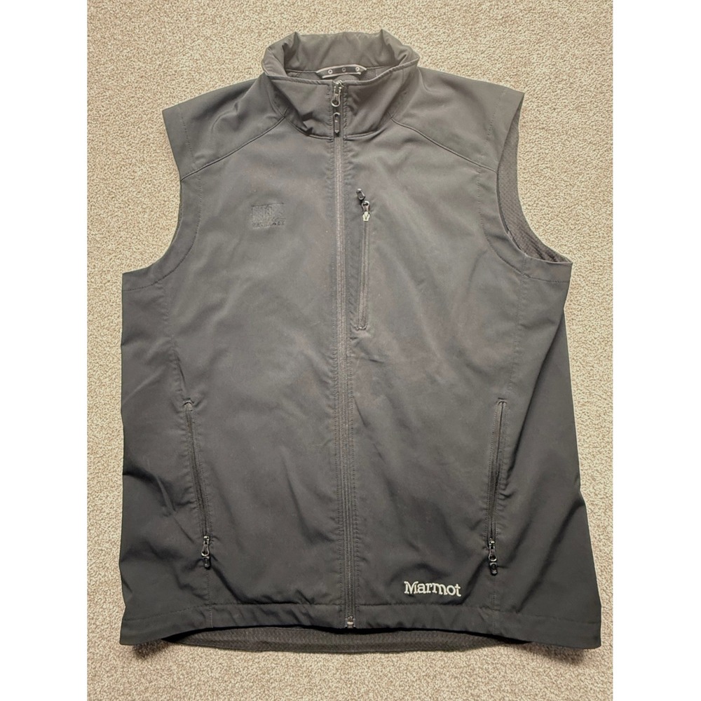 Marmot Mens Black Softshell‎ Vest Size L Outdoor Hiking Lightweight Full Zip